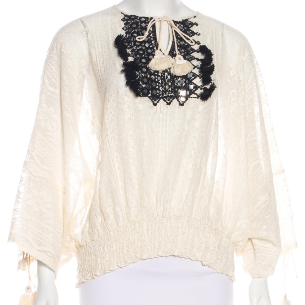 Vineet Bahl Ivory Embellished Tassel Lace Blouse
